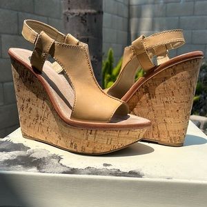 ELIZABETH and JAMES “Harp” Cork Wedge Sandals